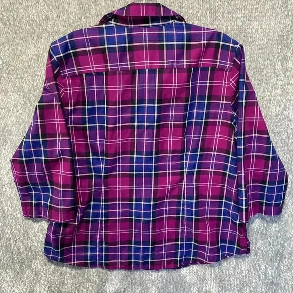 INVESTMENTS Gold Label Non-Iron Blouse 14P Women's Shirt Christine Purple Plaid - Picture 8 of 9